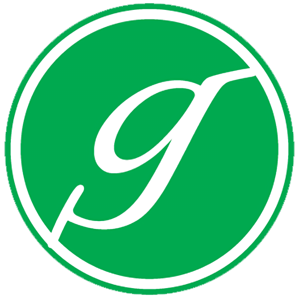 A green and white logo of the letter g.