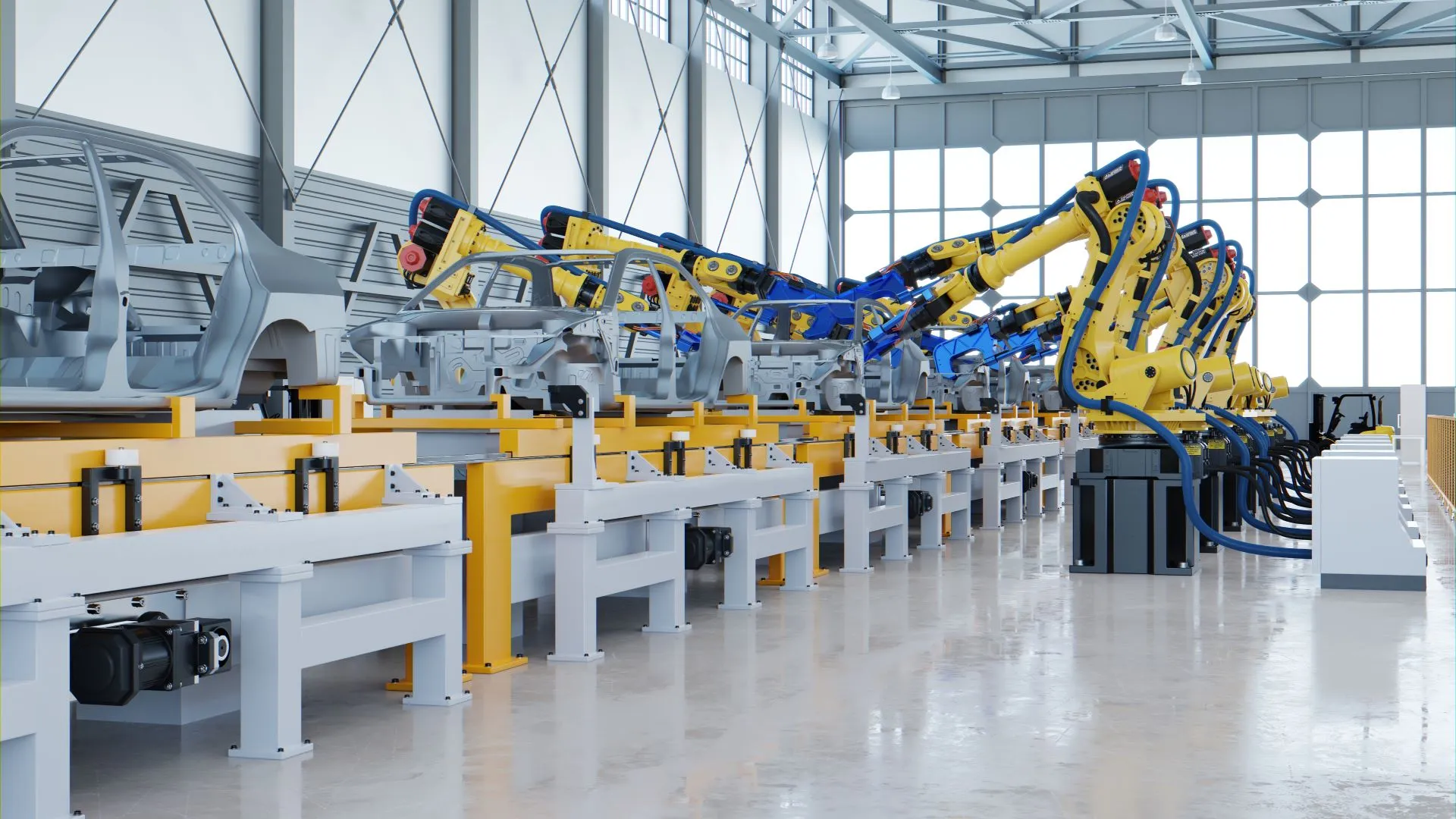 A factory with many machines in the background.